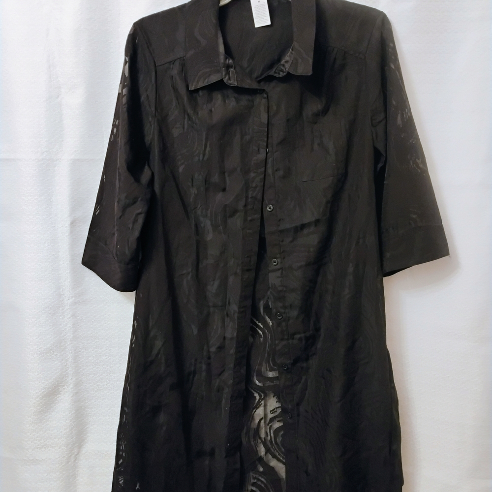 Calvin Klein Black Swimwear Sheer Cover Up With Button Front Closure & Tie Waist